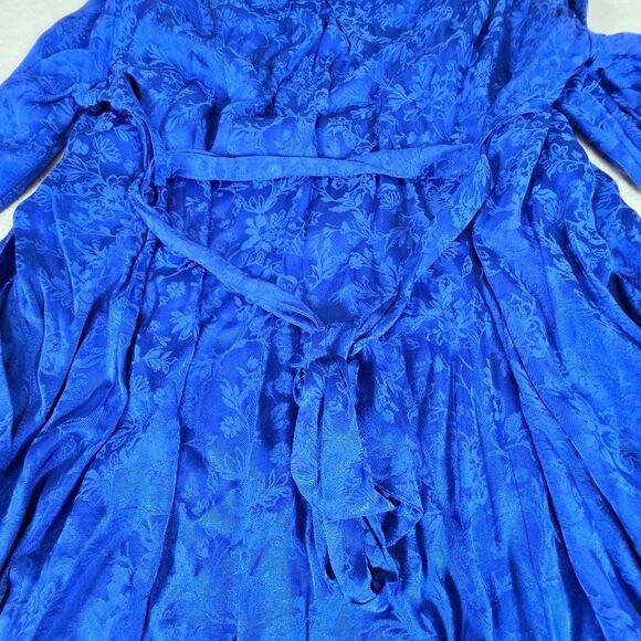 Torrid Size 1 Blue Jacquard Trench Coat Belted Long Sleeve Pockets Vented Sides - Picture 7 of 11